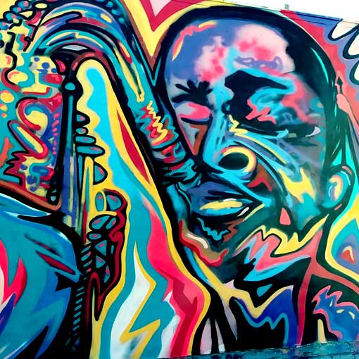 Coltrane jazz painting. Corey will work on the piece for up to 8 weeks