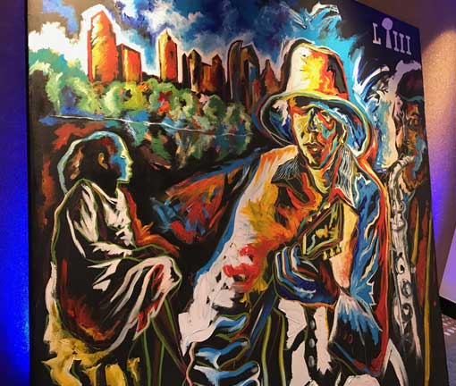 Live painting commission for Atlanta Super Bowl event 2019 black art galleries atlanta - Black artists gain recognition locally and nationally 