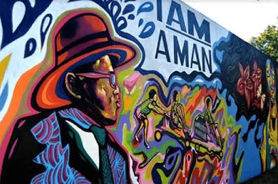 I Am a Man civil rights tribute, Pittman Park mural by Corey Barksdale